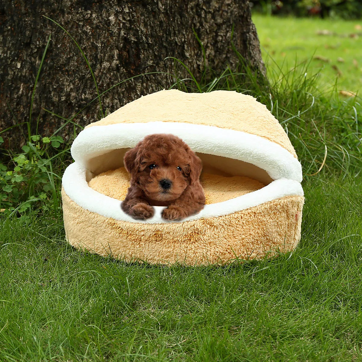 Removable Lint Warm Windproof Hamburger Shape Cat Litter Dog Bed Cat