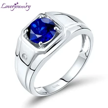 LOVERJEWELRY Men Rings Luxury Blue Sapphire Man Wedding Ring Solid 18Kt White Gold Natural Diamonds Jewelry For Father Gift