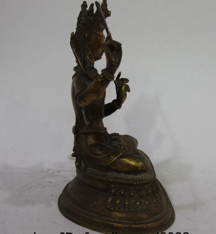 9 Тибетский храм медная Золотая позолота Bodhisattva Manjusri Manjushri kwan-Yin статуя