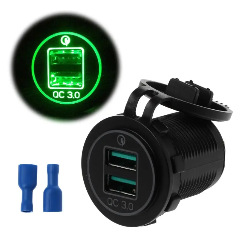 Двойной USB Quick Charge 3,0 светодиодный быстрое зарядное устройство для 12 V/24 V автомобиля лодки мотоцикла SUV автобуса грузовика морского - Название цвета: Зеленый