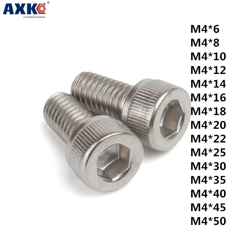 

AXK 1pcs 316 stainless steel cylindrical cup head hex screw nail M4*6mm-50mm