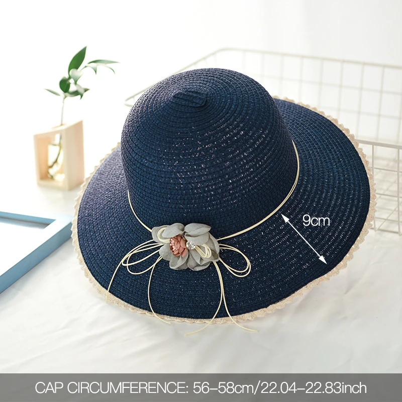 Летняя Пляжная соломенная шляпа с цветами, женские шляпы от солнца, соломенная шляпа с Круглым Верхом и широкими полями, повседневная женская кепка на плоской подошве, уличная Солнцезащитная шляпа