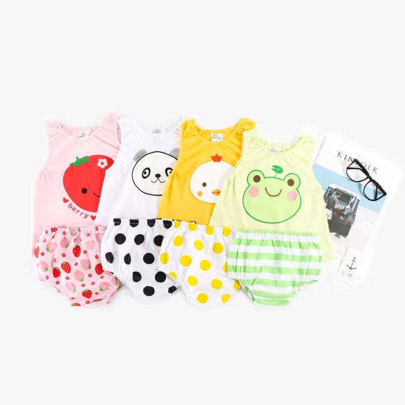 

Baby cartoon 4 color diaper training climbing pants cotton underwear + sleeveless T-shirt baby boy baby newborn underwear set tw