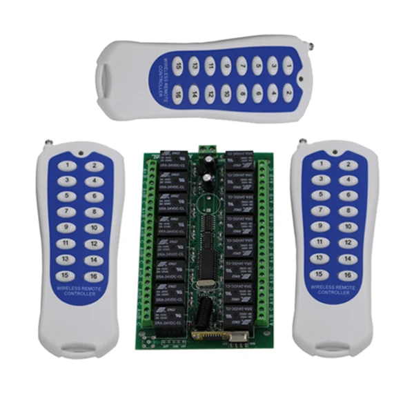 Top Quality 16CH wireless remote control switch RF 3pcs transmitter+1pcs receiver DC24V 7A Remote Control Switch for Water Pump 6 pieces receiver 220v wireless remote control switch lamps water pump motor controller switch remote control switch