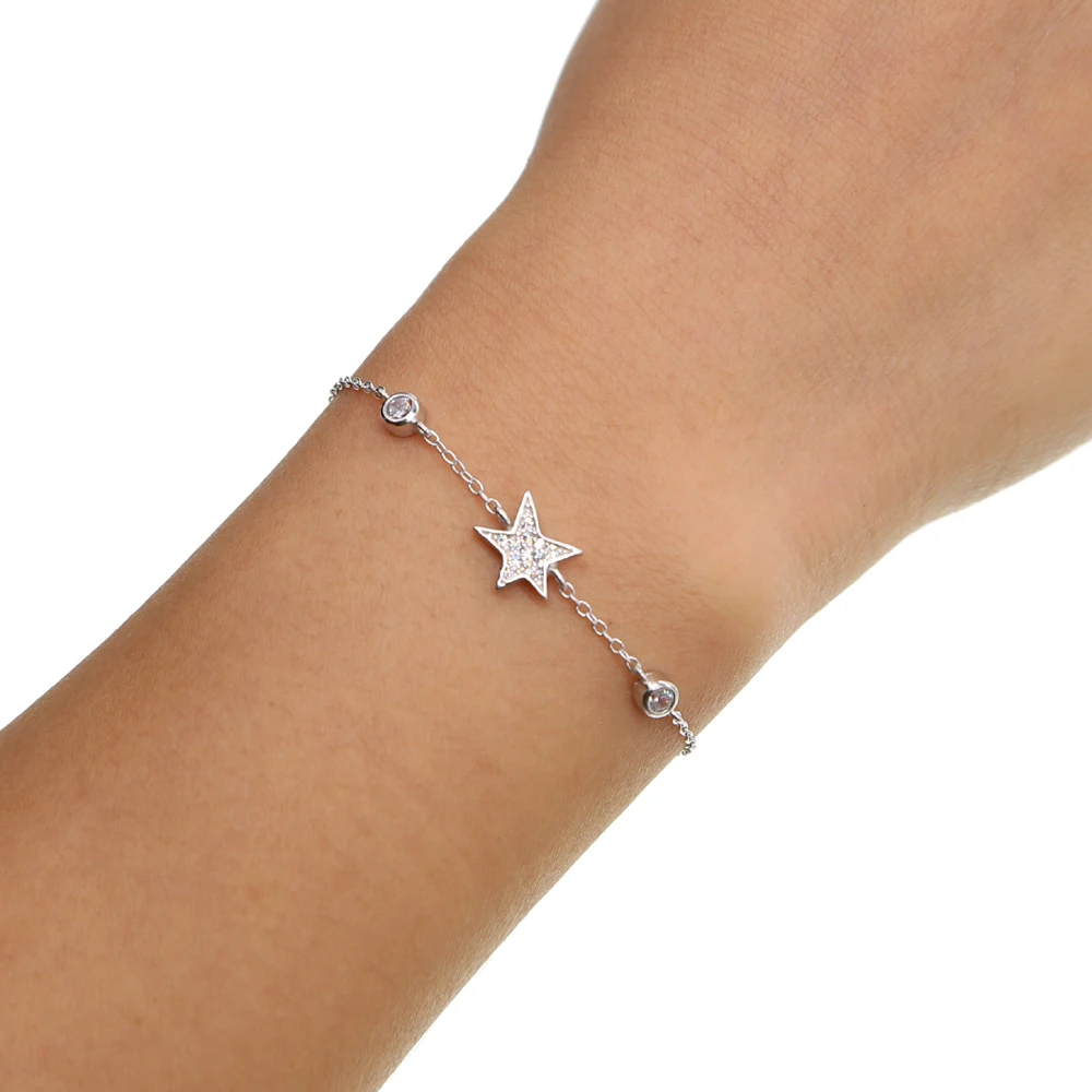 

925 sterling silver teen girl gift top quality italy chain cz star charm adorable fashion jewelry 17cm star charm bracelet