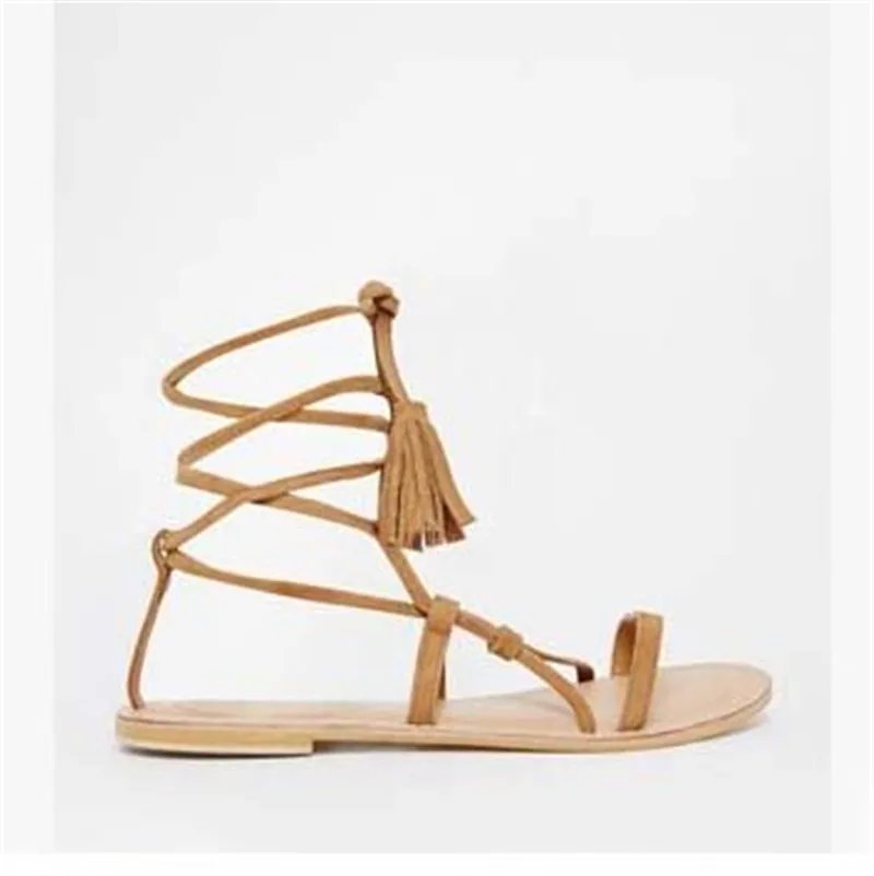Fashion Brown Black Suede Ankle Tie Flat Sandals Lace Up Fringe Gladiator Sandals Women Boots Shoes Woman Botas Sandalias Mujer (9)