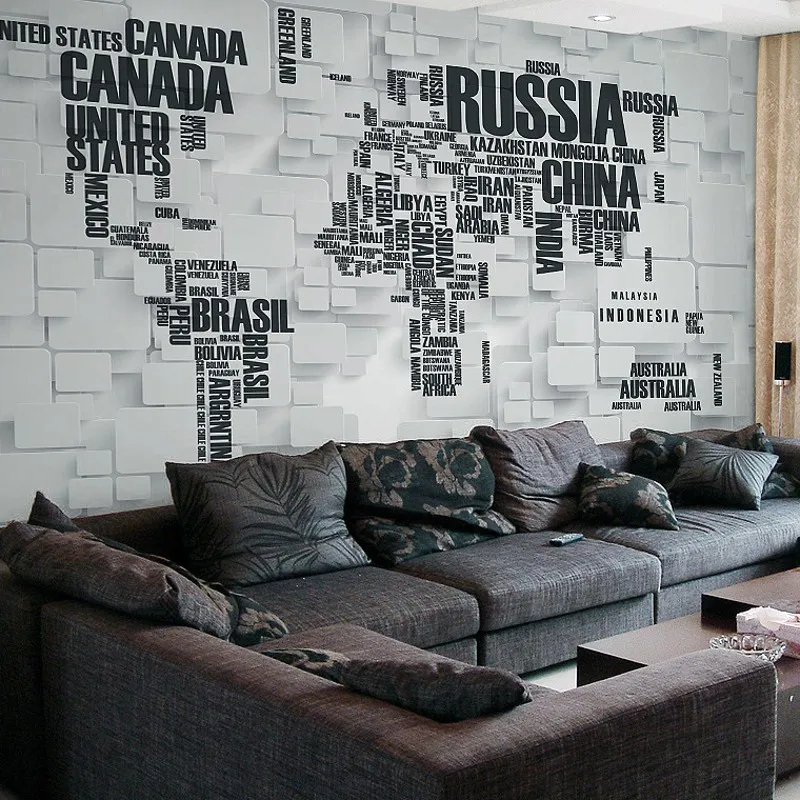 

beibehang Custom wallpaper 3d brick murals personalized letters world map wallpaper living room TV background wall paper murals