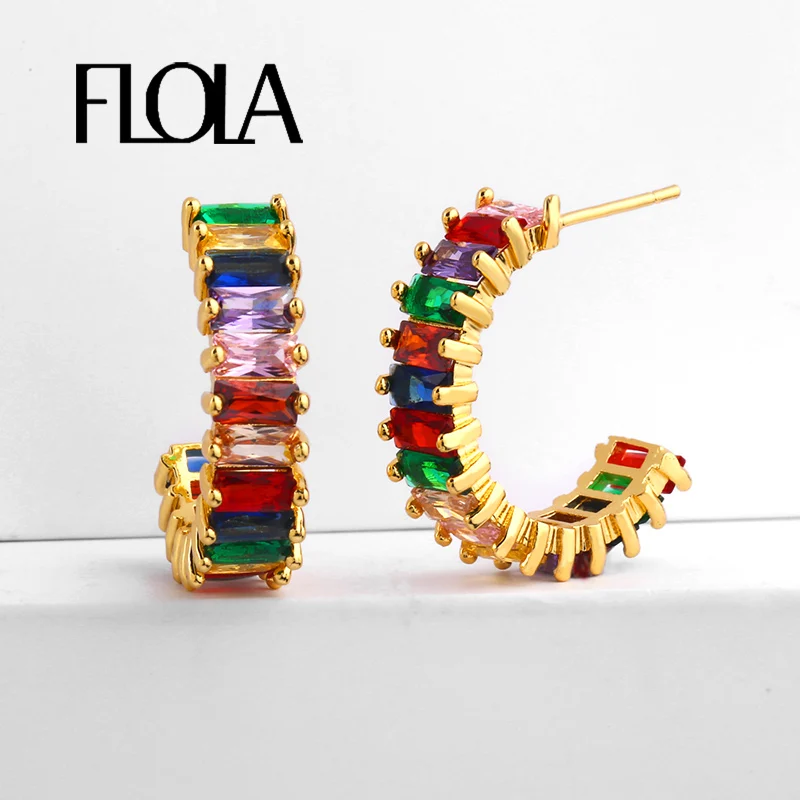Серьги кольца FLOLA с радужным покрытием для девочек разноцветные украшения в