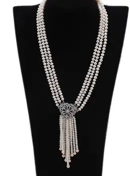 

Three-strand Selected 4.5x6.5mm White Cultured Freshwater Pearl Necklace