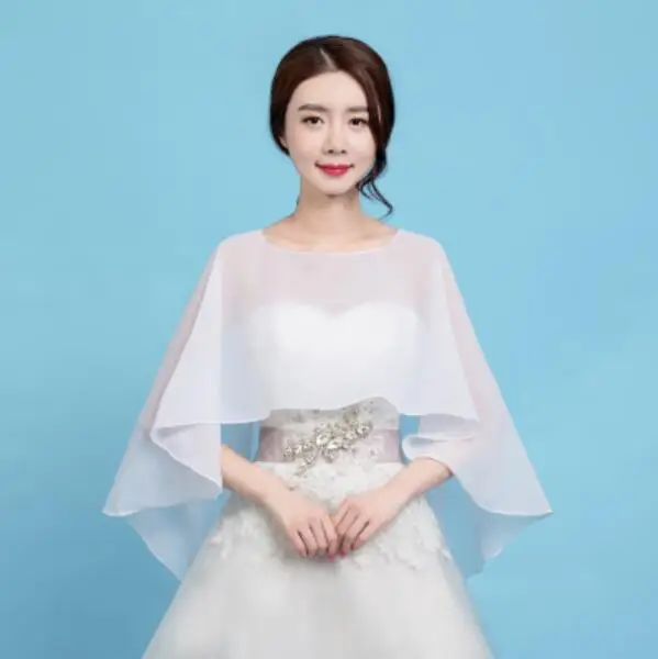 Long Chiffon Cape Shawl Wedding Jacket Women Shrug Wraps Black Off White Red One Size Etole Mariage Bolero Mariage