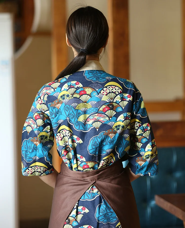 Пользовательские унисекс Японский Корейский стиль шеф-повара кимоно-Униформа суши рубашка повара средний рукав Ресторан Кухня работа официанта одежда