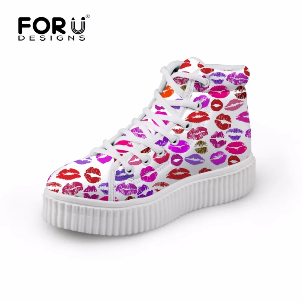 

FORUDESIGNS High Top Height Increasing Shoes Women Brand Designer Sexy Lipstick Design Lace-up Platform Shoes for Ladies Flats
