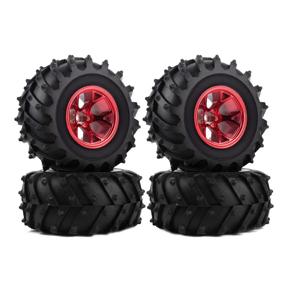 

4*Rubber Wheels Plastic Red/Blue/Silver Suitable For 1/10 RC Monster Truck High Compressive Resistance