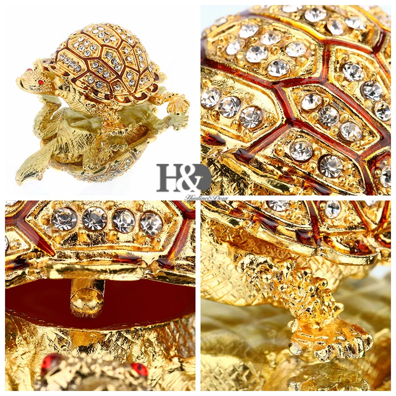 H & D черепаха навесная шкатулка ручной работы Золотая Bejeweled Box Коллекционные