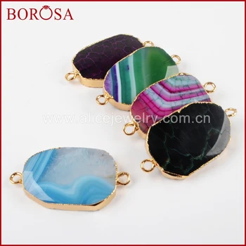 

BOROSA Gold Color Polished Rainbow Onyx Fire Stone Druzy Slice Connector Double Bails for DIY Bracelet,for Jewelry Making G1400