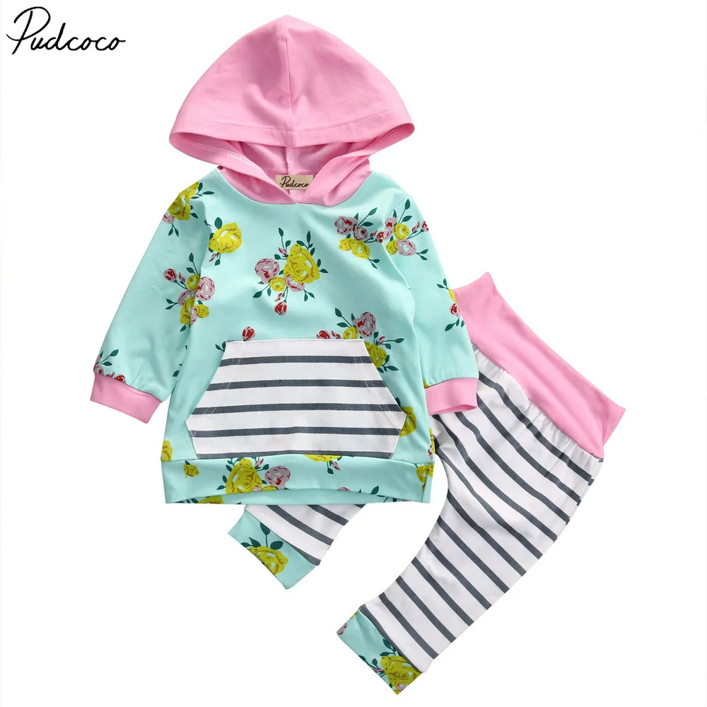 

Helen115 Pretty Kids Baby Girls Warm Floral Printed Full Sleeve Hoodie T-shirt+Pants 0-3Years