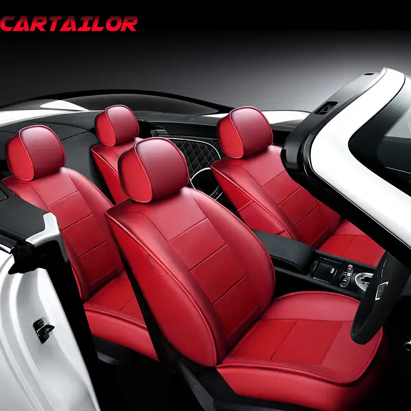 Cartailor Red Cowhide Leather Car Seat Cover For Toyota Wish Vehicle Seat Covers Cars Seats Protector Interior Accessories Sets