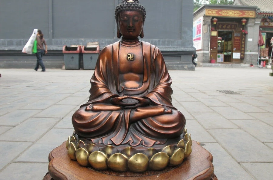 10 &quotТибетская Религия красная бронза Лотос Amitabha Sakyamuni статуя Будды|Статуи и