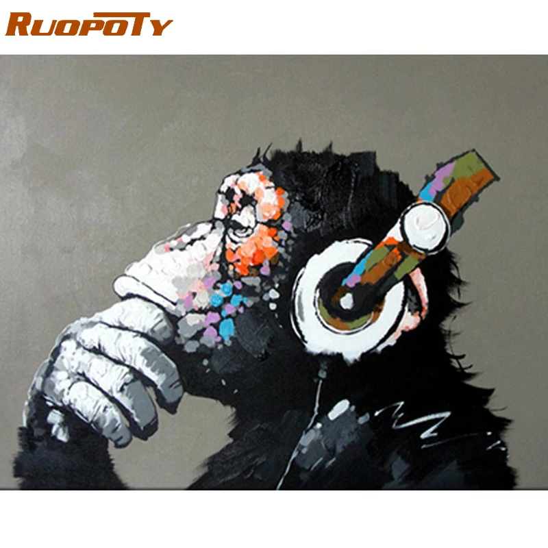 

RUOPOTY frame orangutan animals diy oil painting by numbers modern wall art canvas acrylic handpainted Calligraphy painting