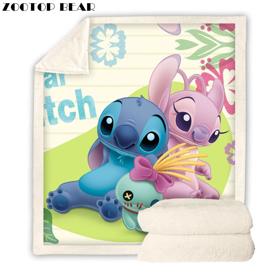 

Cute Stitch Blanket Plush Flower Print Girl Sherpa Fleece Microfiber Adults Boho Colorful Throw Blanket for Sofa 2019 New