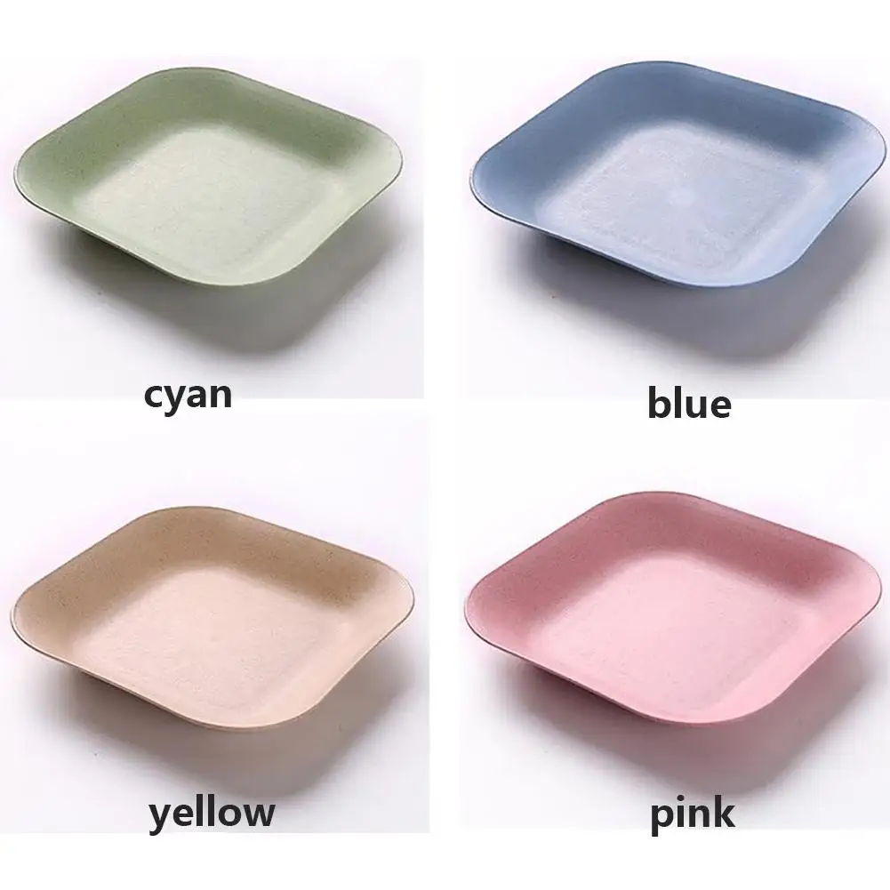 

None Nordic Style Square Shape Wheat Straw Plate Tableware for Steak Meal