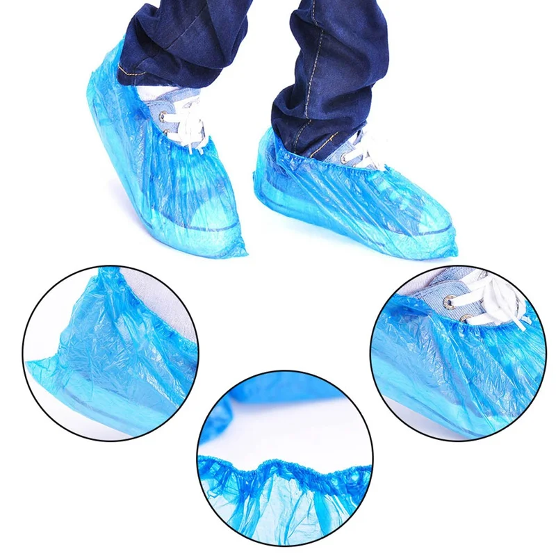 100 шт Пластиковые водонепроницаемые одноразовые бахилы дождливый день ковер пол протектор Толстая Чистящая обувь покрытие синий