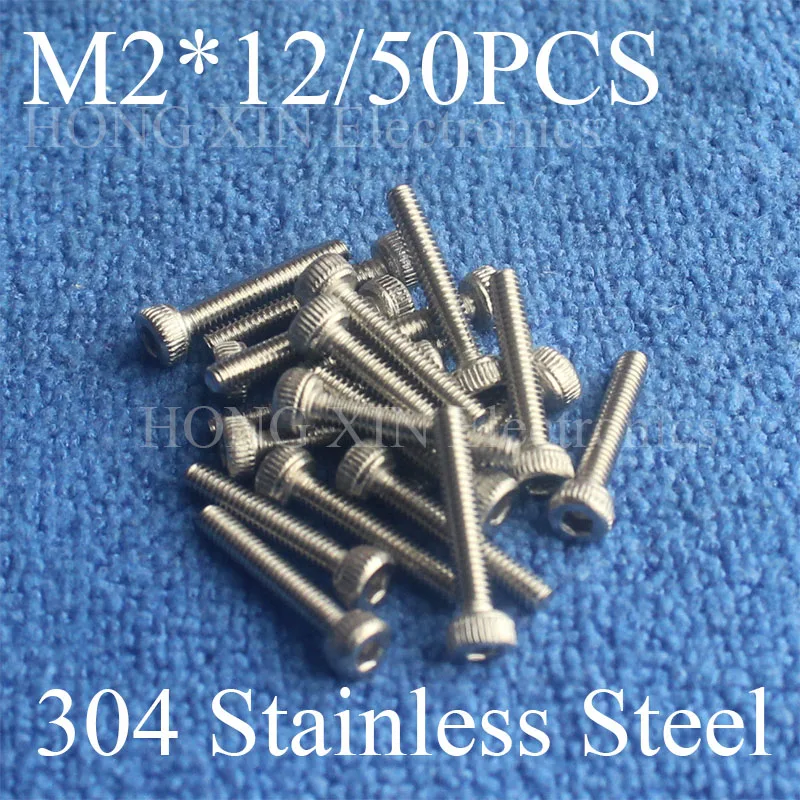 

50Pcs M2*12 304 Hexagon Socket Head Cap Screws Hex Socket Screw Furniture Metric Bike Bolt screw set stainless steel screws