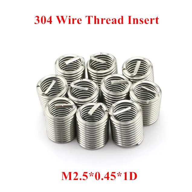100pcs M2.5*0.45*1D Wire Thread Insert 304 Stainless steel M2.5 Screw