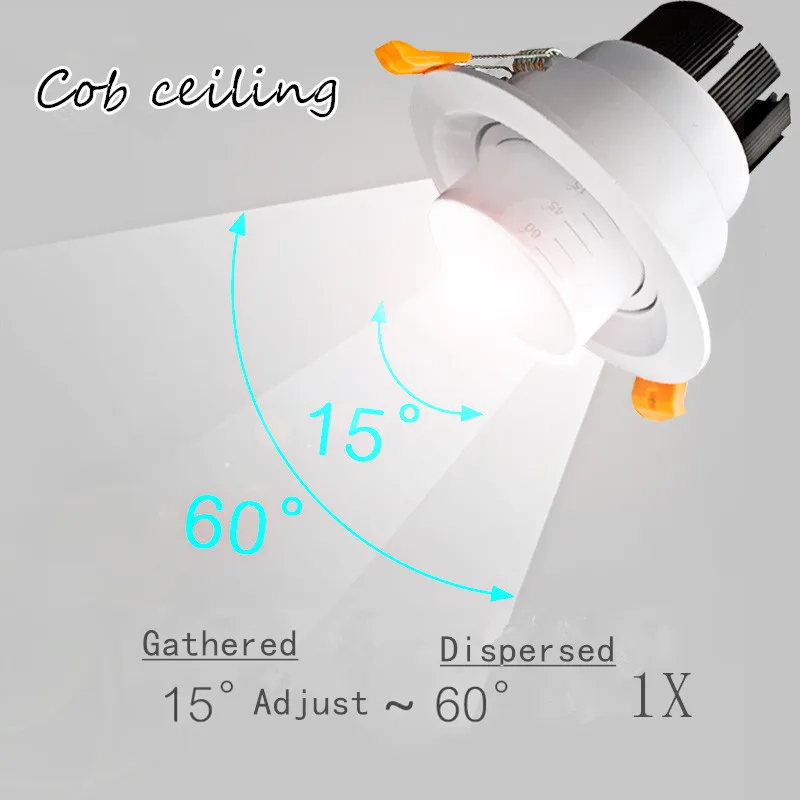 

Dimmable Embedded Zoom Spotlight 15-60 degrees cob Ceiling Lamp 7w 10w 15w 20w 30w Background wall LED downlight Indoor light