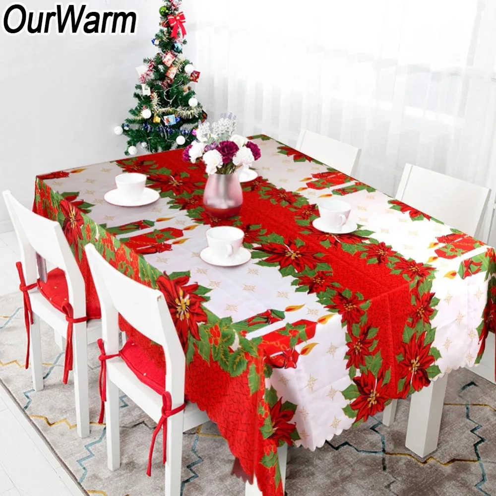 OurWarm 60x84 inch Waterproof Christmas Tablecloth Rectangle Polyester