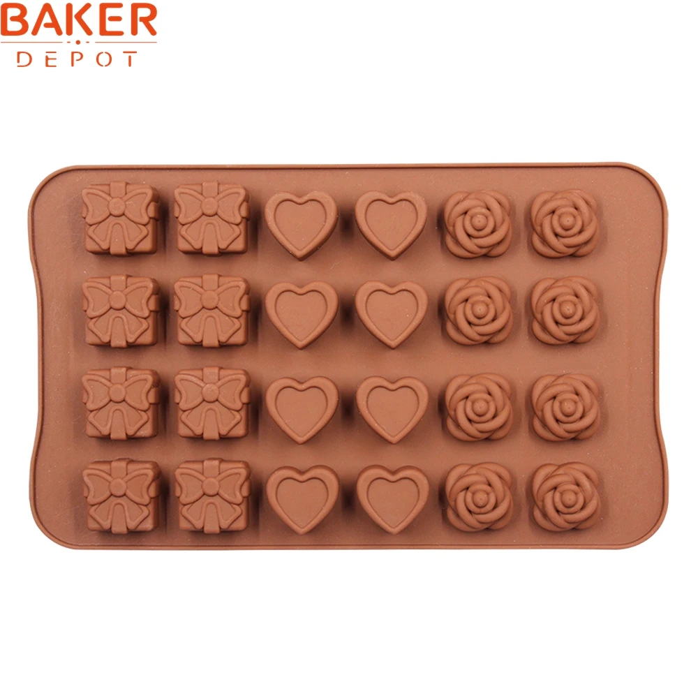 BAKER DEPOT DIY Flower Heart and Gift Silicone Mold for Chocolate Ice Cube Cake Decorating Molds CDSM-685 | Дом и сад