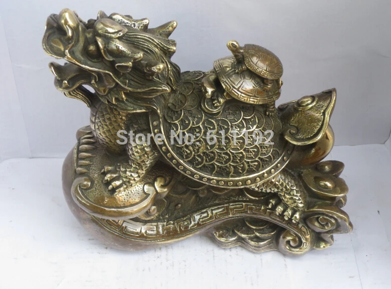 

7.5 Inch high FengShui Home decor Antique Copper Wishful dragon turtle sculpture Metal crafts