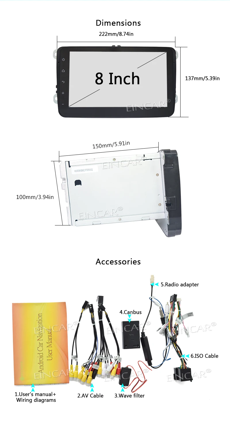 Perfect Wireless Backup Camera!! EinCar 2Din Android 7.1 Car Stereo for Volkswagen In Dash Radio GPS Navigation WiFi AM/FM Radio Canbus 10