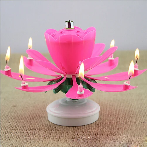 1Pc Romantic Musical Lotus Flower Rotating Happy Birthday Party Gift