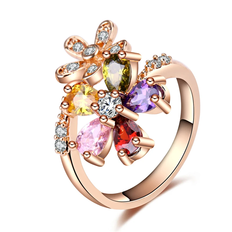 

AYAYOO Exquisite Flower Shaped Finger Ring Gold Color CZ Wedding Rings for Women Fashion Cubic Zirconia Ring Jewelry
