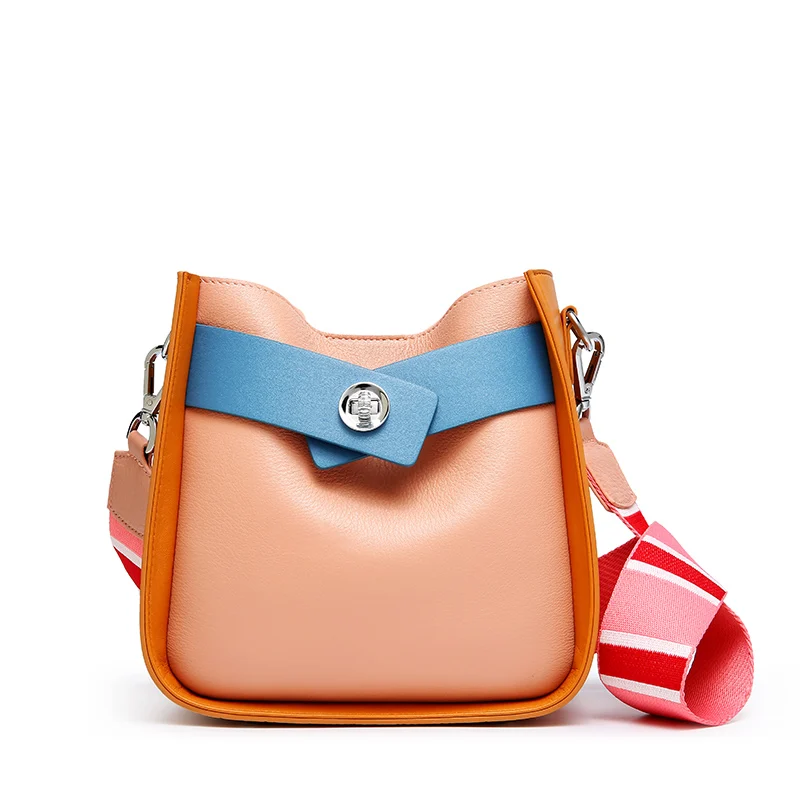 

2019 New Colorful Bucket Bag Women Genuine Leather Shoulder Bag Designer Composite Bags Two Straps Handbag