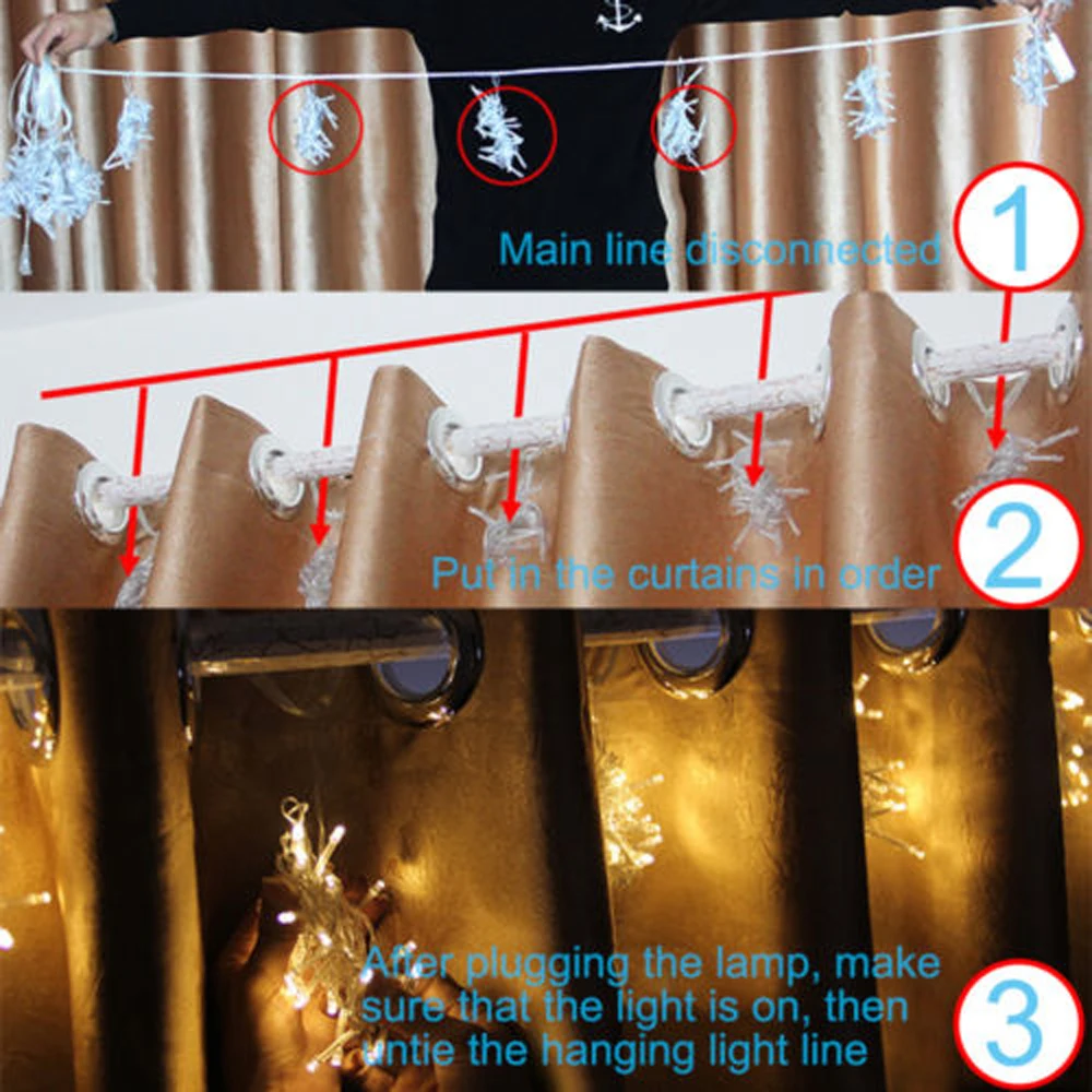 3x3 м светодиодный гирлянды рождественские праздничные гирлянды освещение сказочные огни лампы для занавесок/свадьбы/сада/вечерние/украшения дома