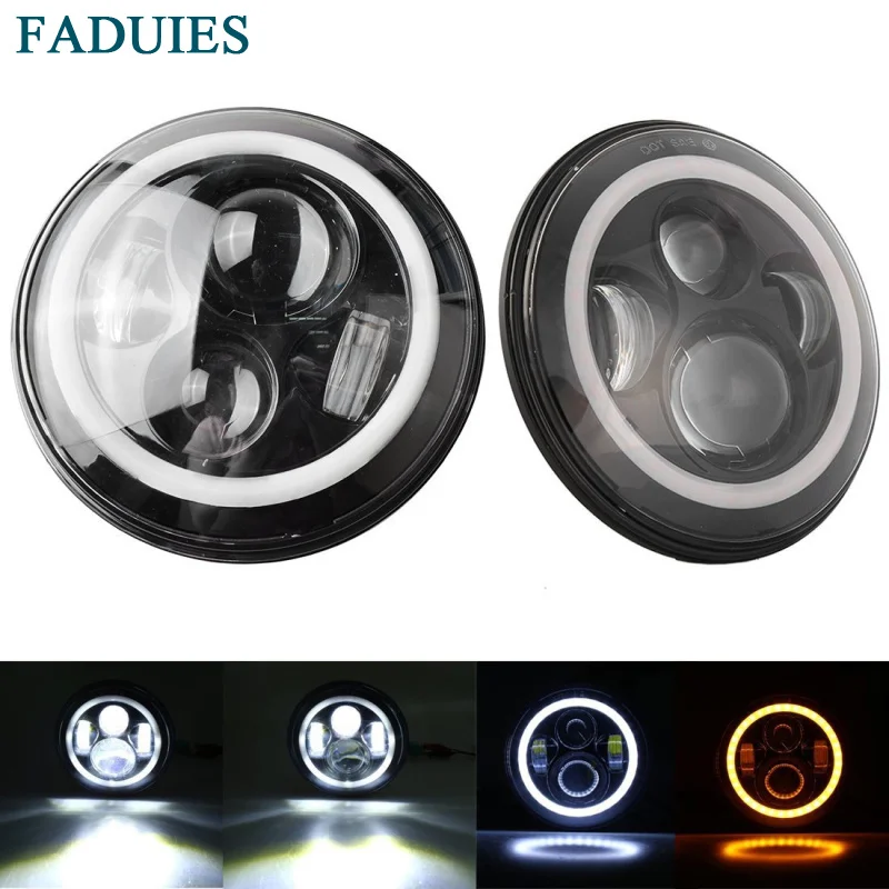 1 FADUIES Auto 7 inch LED Halo Headlight H4 High Low Beam With Angle Eye For Jeep Wrangler JK TJ Hummer Defender Lada niva 4x4 (4)