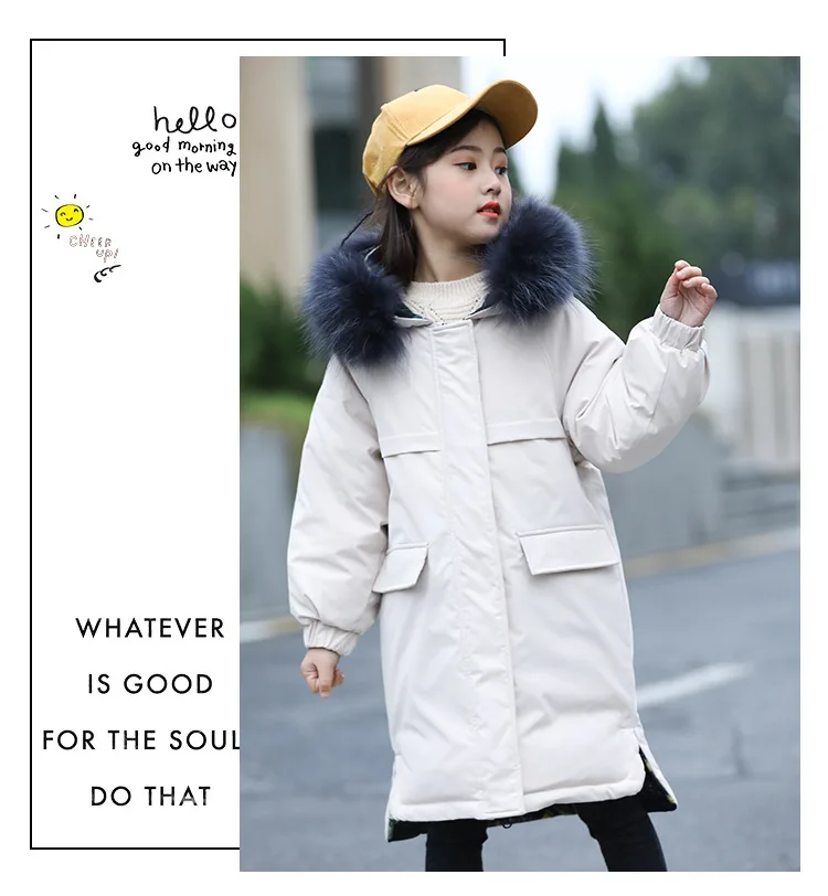 Одежда для девочек зимняя куртка Двустороннее утепленное пальто велюровая детская верхняя одежда с меховым капюшоном на рост 120-160 см