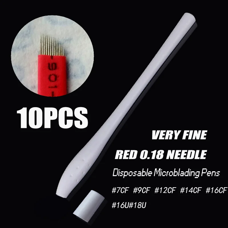 

10pcs Eyebrow Microblading Disposable Pen with Super Fine Red 0.18mm Needle Blade Manual Tattoo Microblade Needle Blading Pen