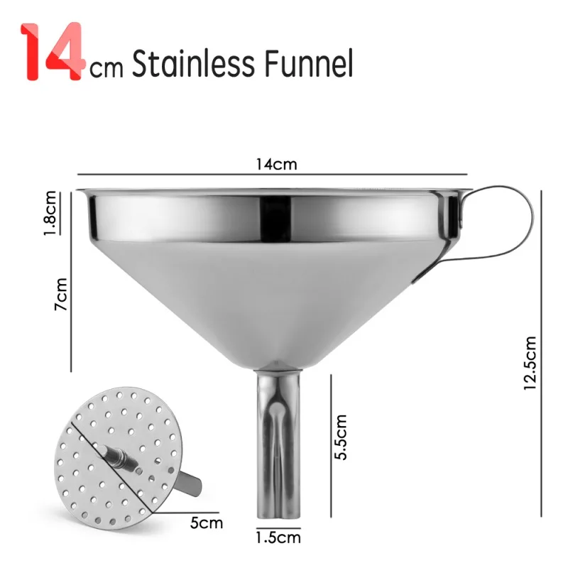 Durable Funnel Stainless Steel Kitchen Oil Honey with Detachable Strainer/Filter Canning Liquid Powder Funnel Removable