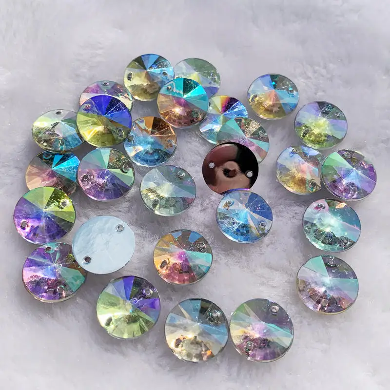 

20pcs Rhinestone Crystal Clear AB Color Flatback Non Hot Fix Rhinestone 2 holes strass 14mm -S474