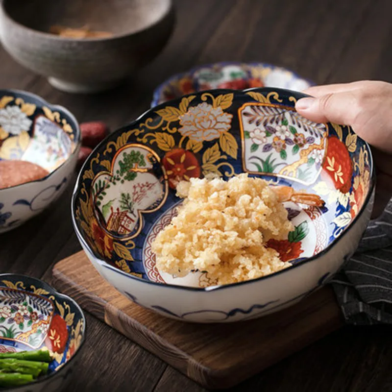 

Household Ceramic Bowl Kitchen Tableware Eating Soup Noodle Ramen Bowl Large Vintage Dish Fruit Bowl
