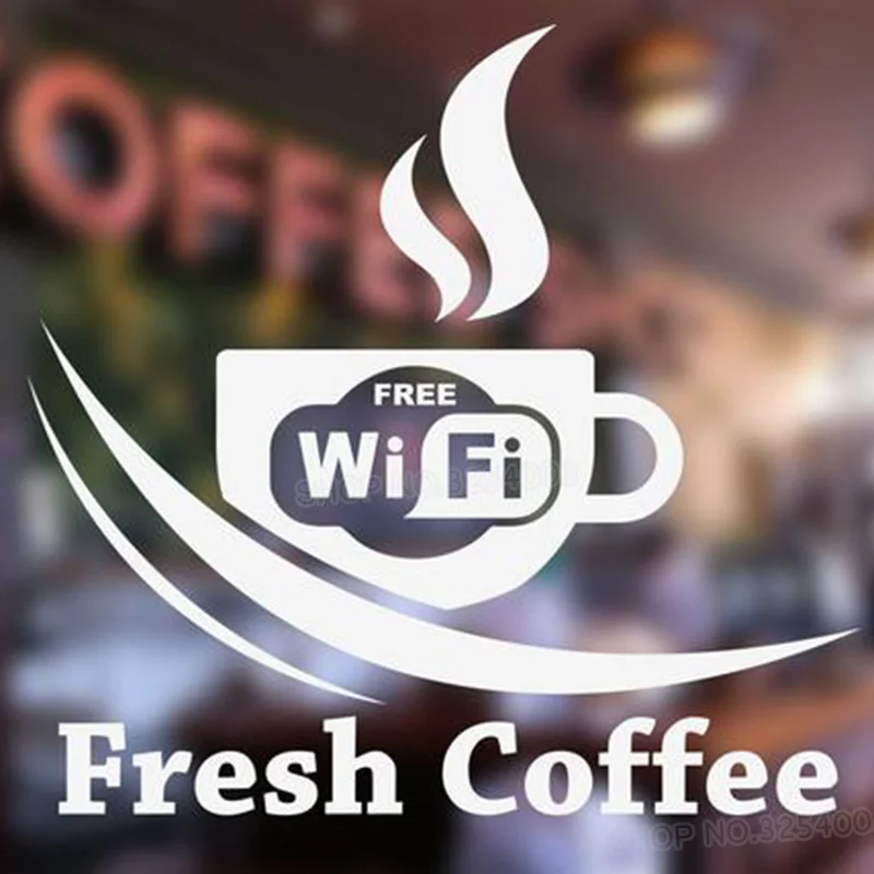 

Бесплатная Wi-Fi Наклейка на стену в виде чашки для кофейни, вывеска, съемная наклейка, украшение окна для магазина, шоу, стеклянный Декор L811