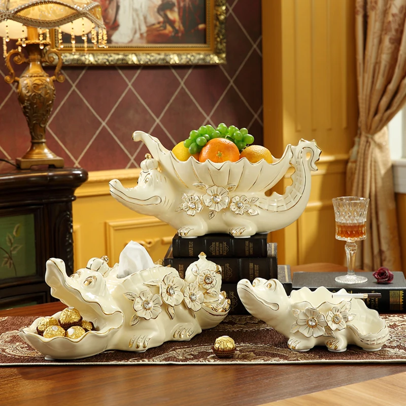 

European Ceramic Fruit Plate Set Furnishing Wedding Gift Creative Model Room Home Fruit Bowl Coffee Table Decorations Ornaments