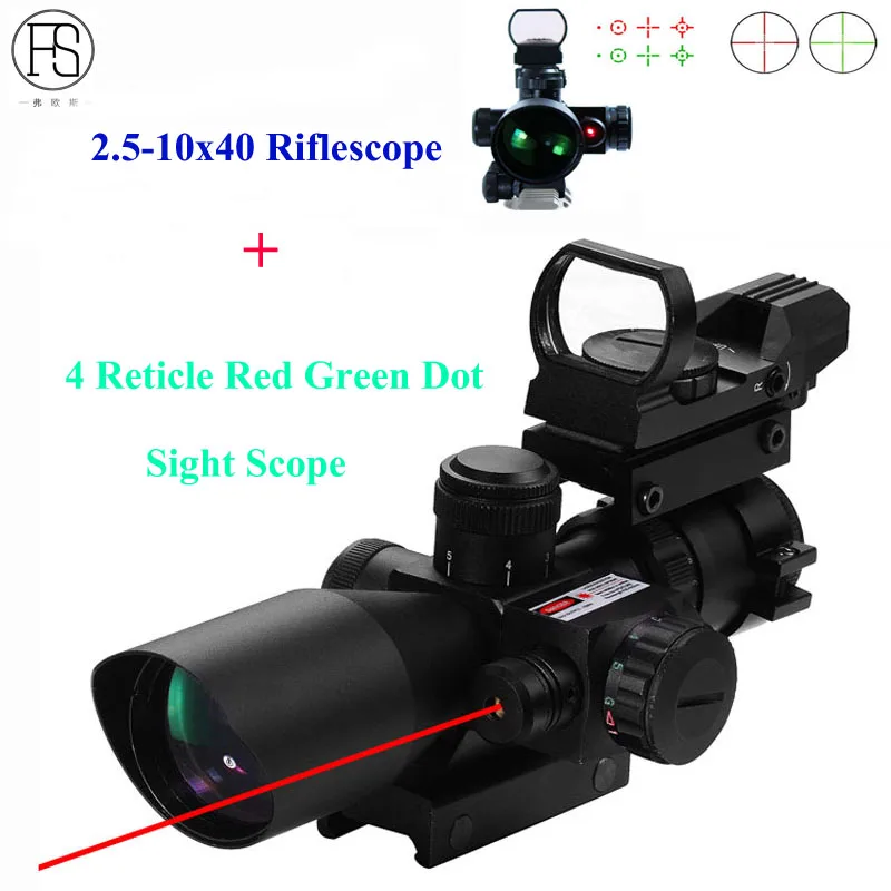 2.5-10x40 Tactical Riflescope Hunting Sight Optics Red Dot Laser Rifle Scope + 4 Reticle Red Green Dot Sight Scope Reflex Sight 2.5-10x40 Tactical Riflescope Hunting Sight Optics Red Dot Laser Rifle Scope + 4 Reticle Red Green Dot Sight Scope Reflex Sight