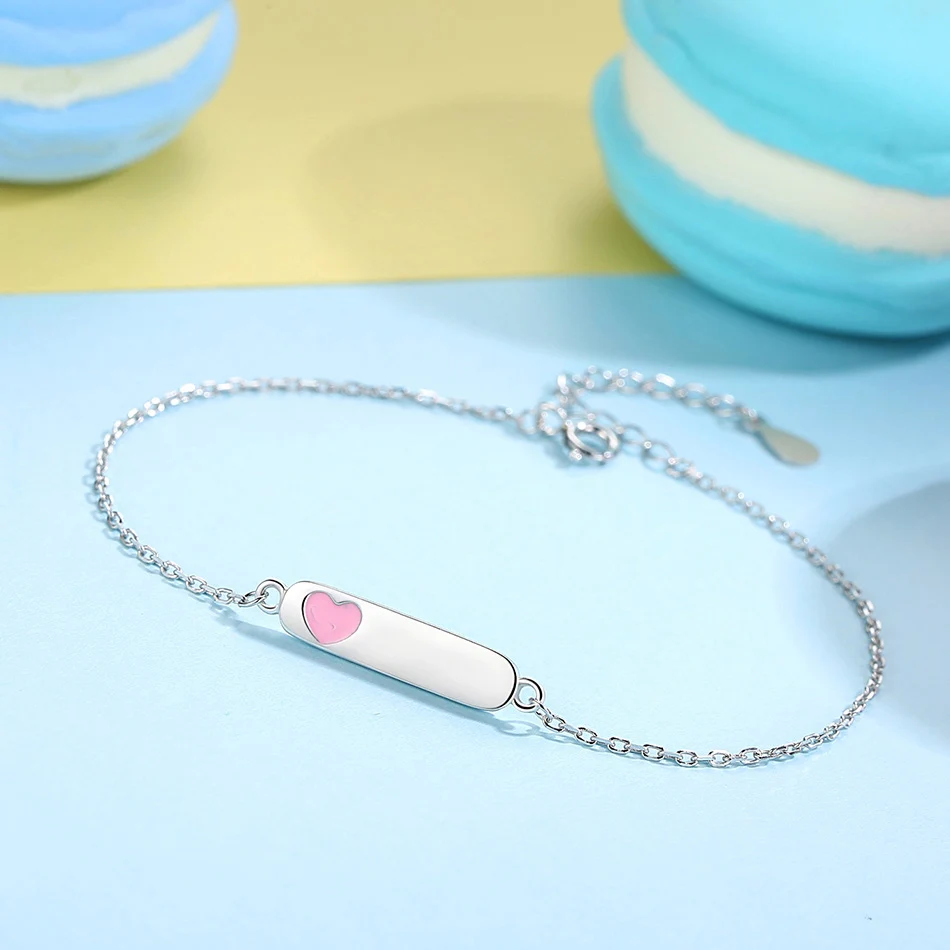 DIY розовый эмаль ребенок Клевер сердце пользовательские браслеты 925 пробы серебряные браслеты для детей девочек персонализированные ювелирные изделия