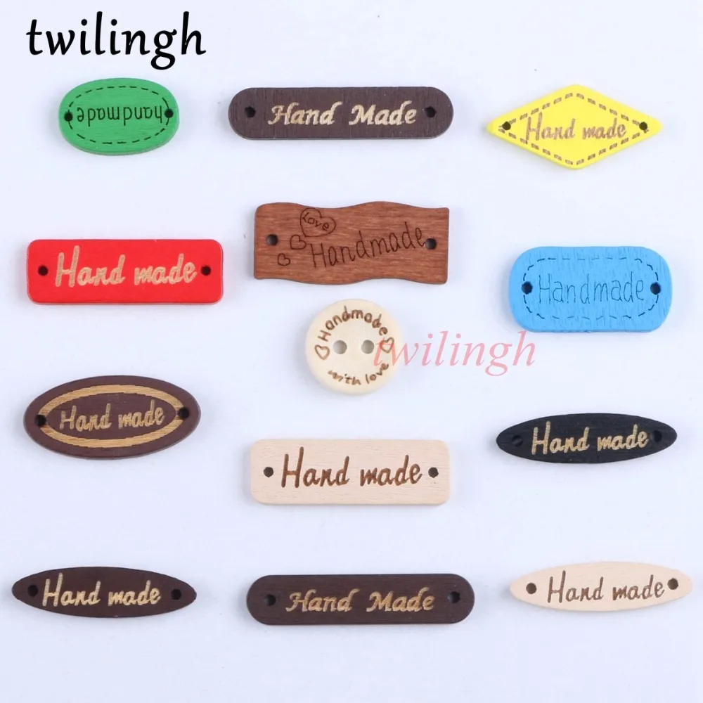 

twilingh 50Pcs Mixed Color Hand Made Letter Sewing Natural Wood Button