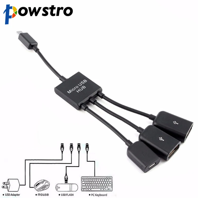 

3 in1 Multi-function Dual Micro USB Host OTG Hub Adapter Cable Male to Female Dual Micro USB 2.0 Host OTG Hub Adapter Cable