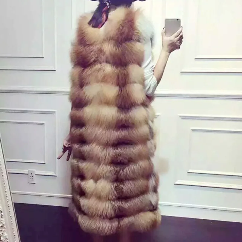 Renard Gilet Long 2016 Femmes Gilets Véritable De Colete Fourrure Naturelle Vestes Russe color Feminino D'hiver Color 1 2 Manteaux Manches Inverno Sans OPZiuXk
